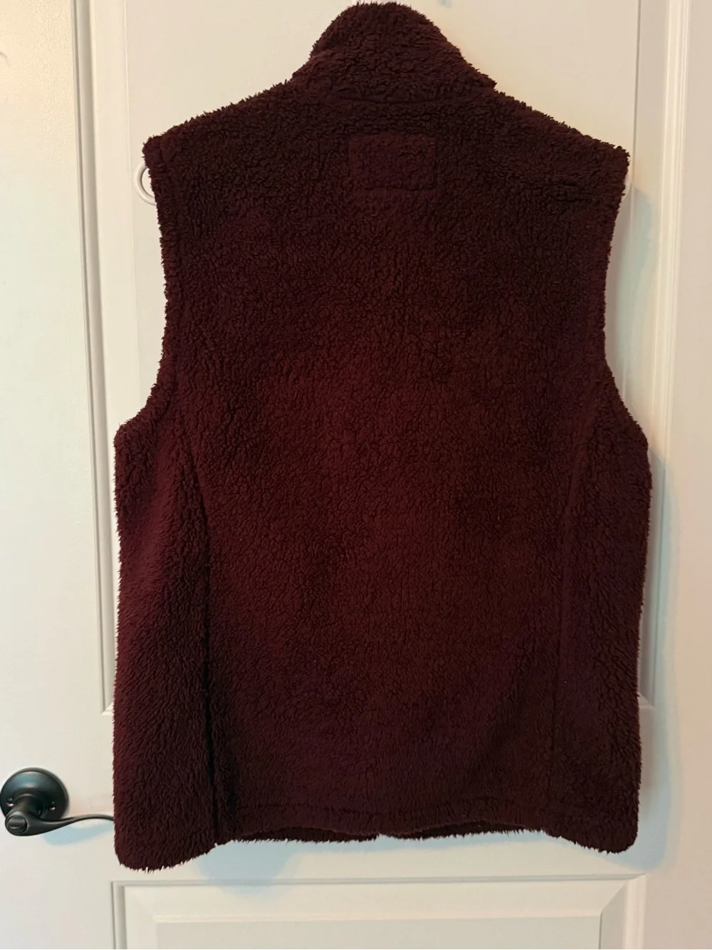 Woman’s Burgundy Plush Fleece Vest with Plaid Lining Small
